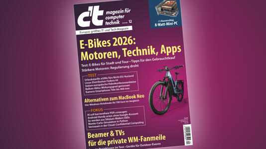 Blick ins Heft c’t 12/2026: E-Bikes 2026 – Motoren, Technik, Apps